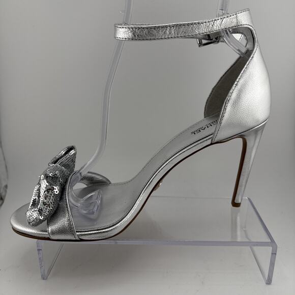 Michael Kors Paris Women's Size 6.5M Silver Sequin Heels Ankle Strap Sandal NWOB - Picture 3 of 10